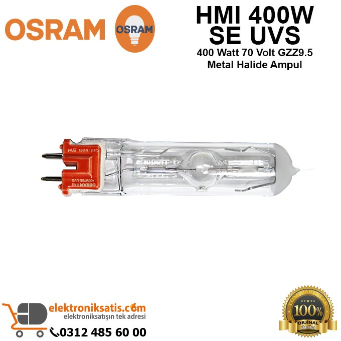 Osram HMI 400W SE UVS 400 Watt 70 Volt GZZ9.5 Metal Halide Ampul