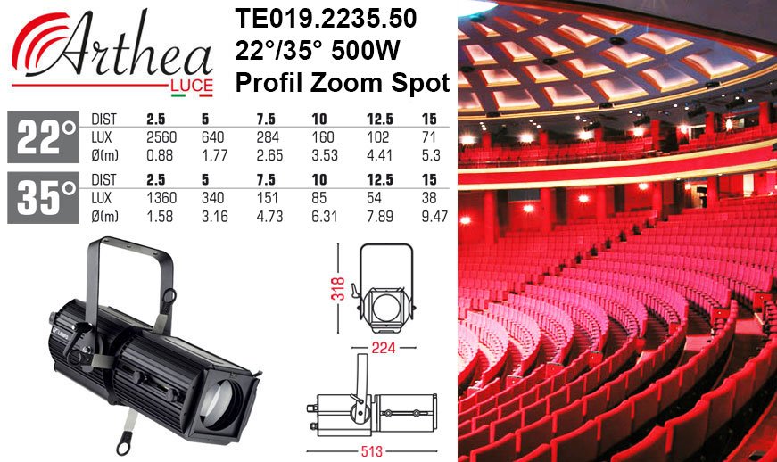 Arthea Luce 22°/35° 500W Profil Zoom Spot