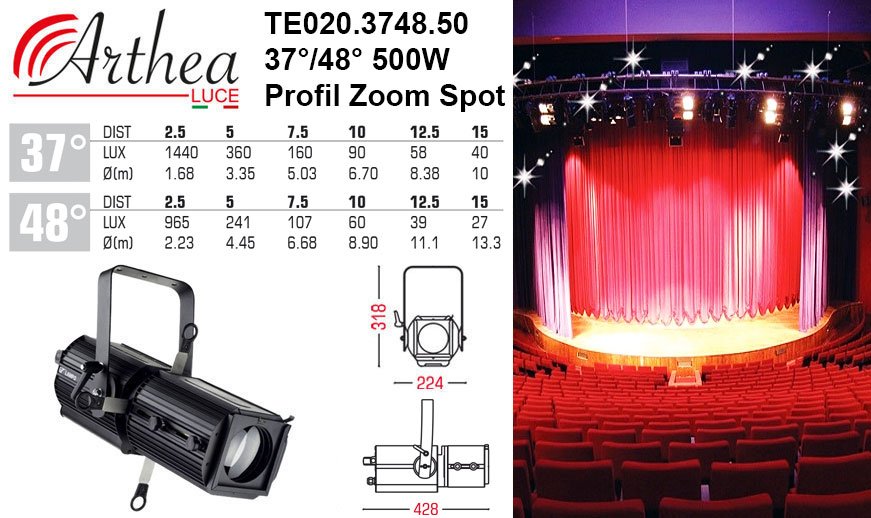 Arthea Luce 37°/48° 500W Profil Zoom Spot