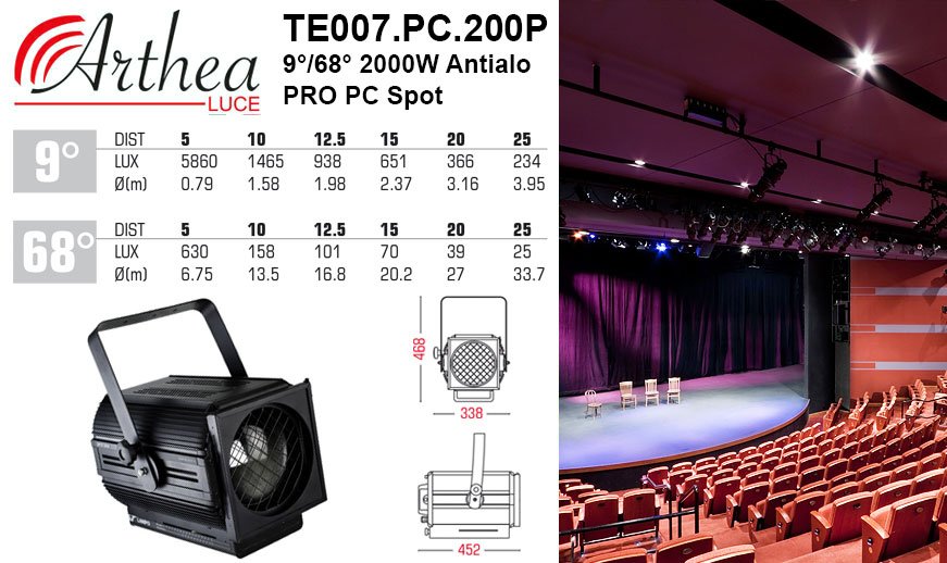 Arthea Luce 9°/68° 2000W Antialo PRO PC Spot