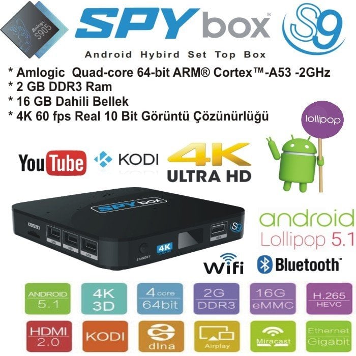 SpyBox S9 4K UHD Android Uydu Alıcısı