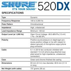 Shure 520DX Dinamik Mızıka Mikrofonu