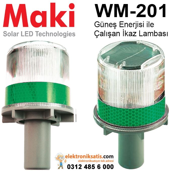 Maki WM-201 Güneş Enerjisi ile Çalışan Yeşil ikaz Lambası