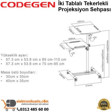 Codegen İki Tablalı Tekerlekli Projeksiyon Sehpası