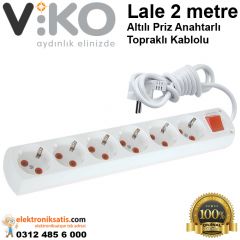 Viko Lale 2 metre  Altılı Priz Anahtarlı Topraklı Kablolu