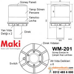 Maki WM-201 Güneş Enerjisi ile Çalışan Beyaz ikaz Lambası