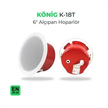 König K-18 T 6'' 16 Cm 100V 40W Fire Dome Kapalı Tavan Hoparlörü EN54-24