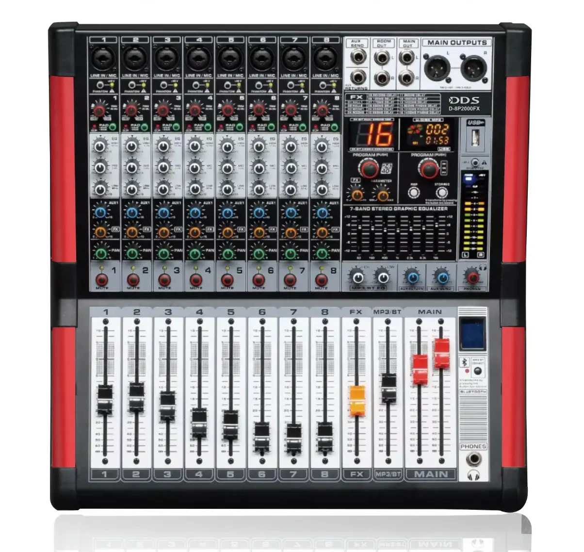 DDS D–8P2000 FX 8 Kanal 2x1000 Watt Power Mixer