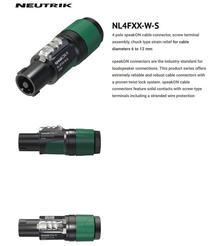 Neutrik NL4FXX-W-S Speakon 4 Pin Konnektör