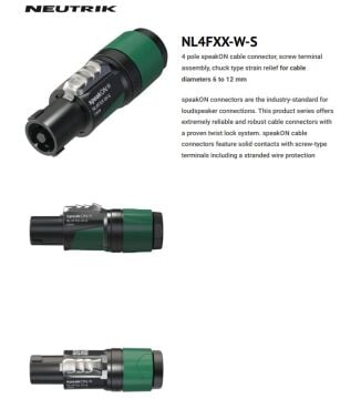 Neutrik NL4FXX-W-S Speakon 4 Pin Konnektör