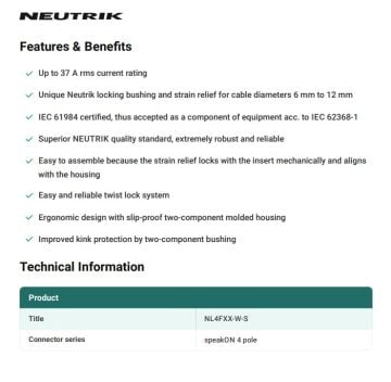 Neutrik NL4FXX-W-S Speakon 4 Pin Konnektör