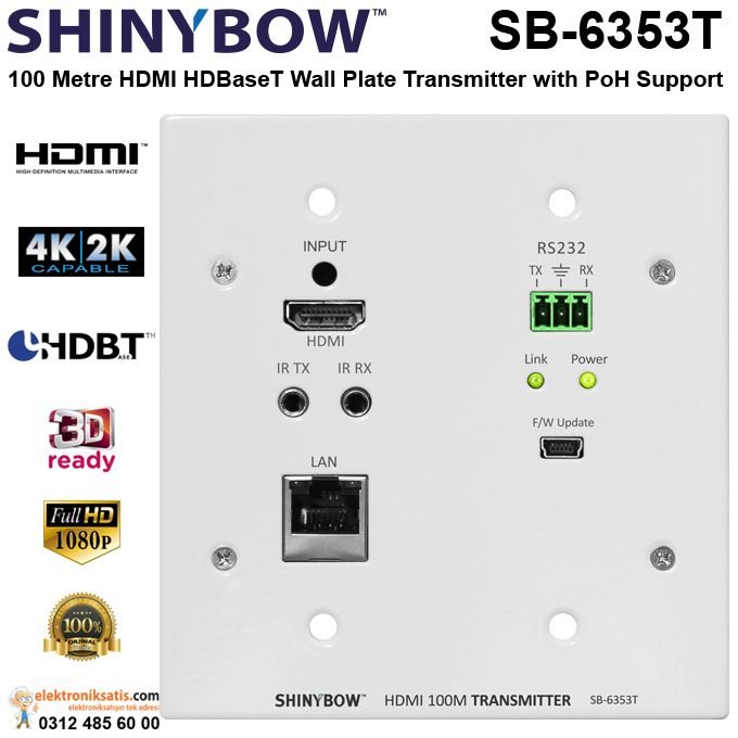 Shinybow SB-6353T HDMI HDBaseT Wall Plate Transmitter with PoH Support