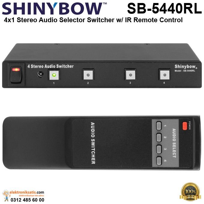 Shinybow SB-5440RL 4x1 Stereo Audio Selector Switcher w/ IR Remote Control