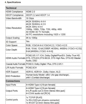Geratech EGE-6UHD-444AL 4x4 HDMI 18Gbps Matrix Switcher