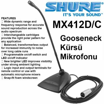 SHURE MX412D/C Gooseneck Kürsü Mikrofonu