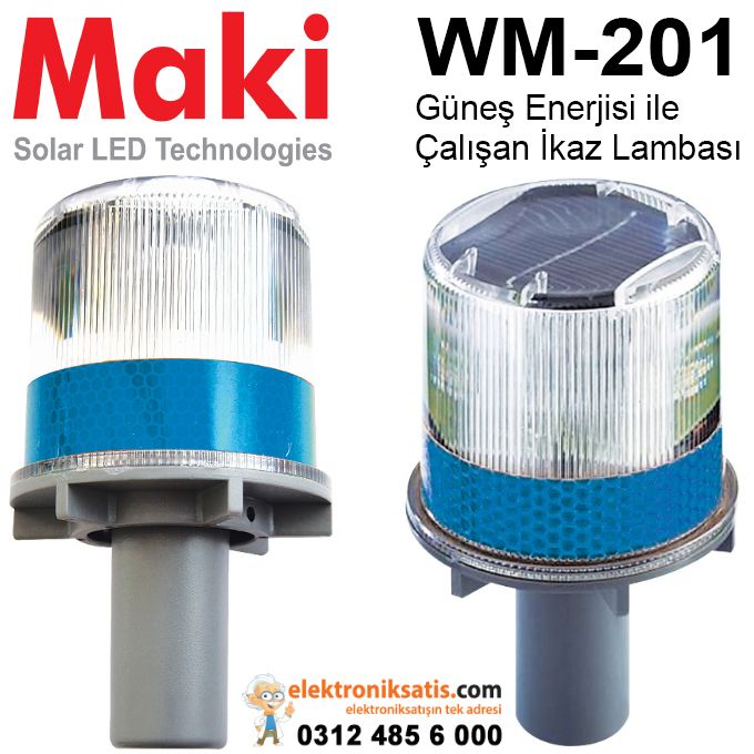 Maki WM-201 Güneş Enerjisi ile Çalışan Mavi ikaz Lambası