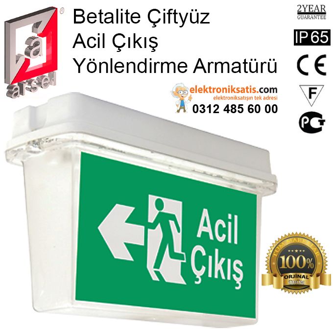 Arsel Betalite Çiftyüz Acil Çıkış Yönlendirme Armatürü AEB-03123 Kesintide Yanan 8 wat Kesintide 180 dak.