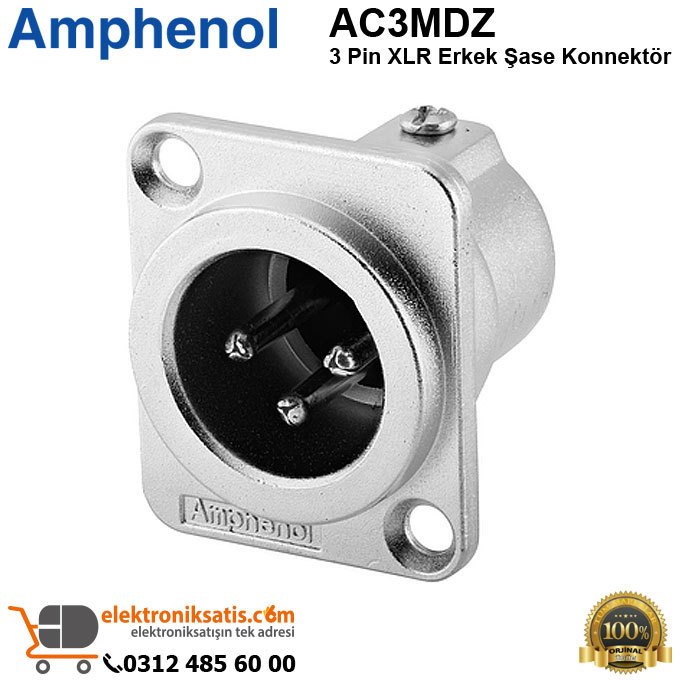 Amphenol AC3MDZ 3 Pin XLR Erkek Şase Konnektör