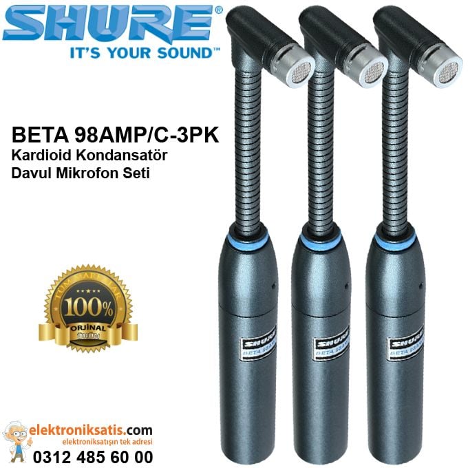 Shure BETA 98AMP/C-3PK Kardioid Kondansatör Davul Mikrofon Seti