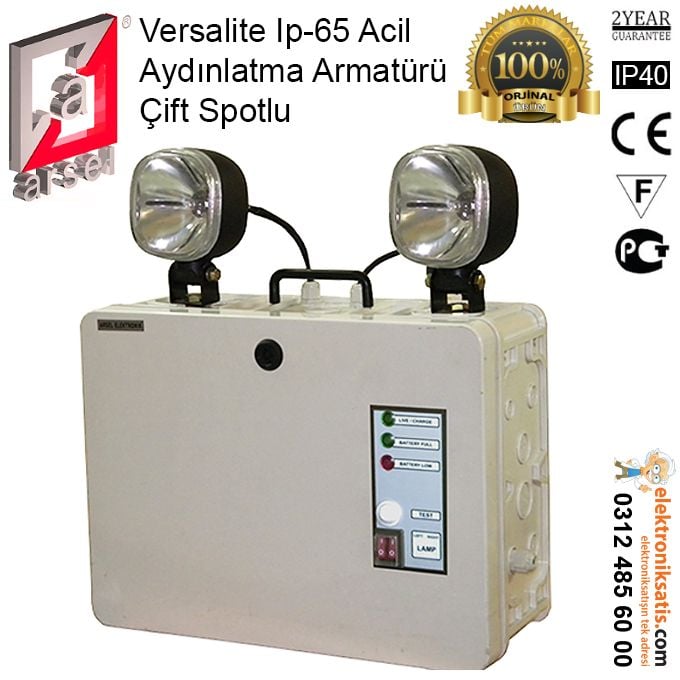 Arsel Versalite Ip-65 Acil Aydınlatma Armatürü Çift Spotlu VSP-N-2201 Kesintide Yanan 2x20 wat Kesintide 60 dak.