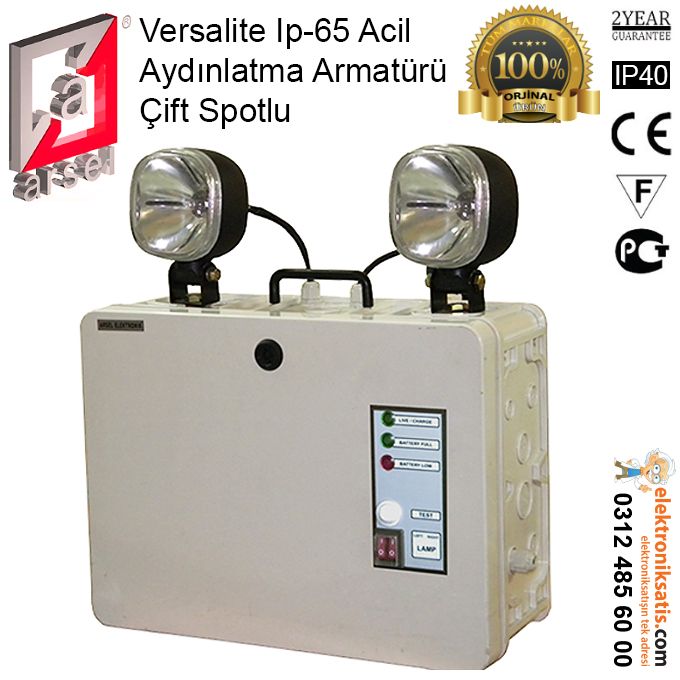 Arsel Versalite Ip-65 Acil Aydınlatma Armatürü Çift Spotlu VSP-N-2201,5 Kesintide Yanan 2x20 wat Kesintide 120 dak.