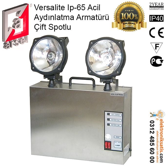 Arsel Versalite inox Acil Aydınlatma Armatürü Çift Spotlu VSI-2202 Kesintide Yanan 2x20 wat Kesintide 120 dak.