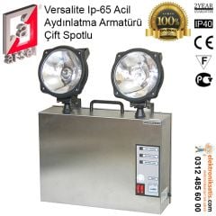 Arsel Versalite inox Acil Aydınlatma Armatürü Çift Spotlu VSI-2203 Kesintide Yanan 2x20 wat Kesintide 180 dak.
