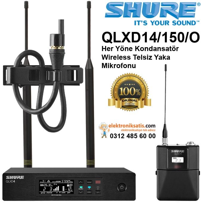 Shure QLXD14/150/O Her Yöne Kondansatör Wireless Telsiz Yaka Mikrofonu